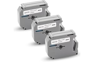 Xemax Compatibile Nastro 12mm x 8m Sostituzione per Brother PT M-K231 MK231 M-K231s Nero su Bianco Cassette per PT-65 PT-60 PT-55 PT-70BM PT-75 PT-85 PT-90 PT-M95 PT-100 PT-110 PT-BB4, 3 Pacco