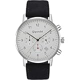 Gigandet Herrenuhr Minimalism II Armbanduhr Edelstahl Herren Zwei Zeitzonen GMT Analog Datum Lederarmband Uhr Schwarz Silber Weiß G21-001
