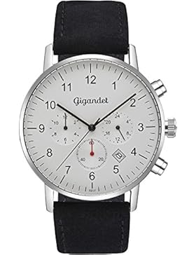 Gigandet Herrenuhr Minimalism II Armbanduhr Edelstahl Herren Zwei Zeitzonen GMT Analog Datum Lederarmband Uhr...