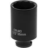 QWORK&reg; Impact Socket Wrench 36 mm, 12 Faces, 1/2" Drive, 78 mm Depth, CR-Mo Steel