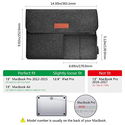 dodocool 13 3 Zoll Filz Sleeve H  lle Ultrabook Laptop Tasche f  r 13  Macbook Air  Pro Retina 12 9 Zoll iPad Pro Dunkel Grau