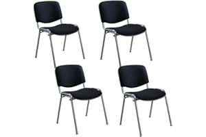 Office Hippo Heavy Duty Stackable Reception Chair, Black Frame, Fabric, Black, Pack of 4