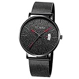 Knowin Armbanduhr Männer Lässige Schön Ultradünner Einzelkalender aus Mesh-Gürtel Großes Runde Zifferblatt Chronographen Uhren Kalender, Business Mode Damen Luxusuhren Quarzuhr Edelstahl Armband Uhr