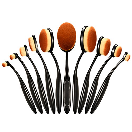Oval Make-up Pinsel Set, Omorc 10 Stück Professionelle Foundation Concealer Verblender Pinsel Flüssiges Pulver Creme Kosmetik Pinsel, Zahnbürste geschwungene Make up Pinsel Augenbrauen Pinsel für Gesicht
