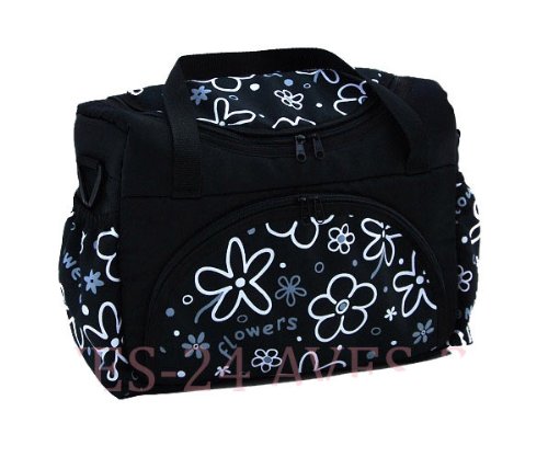 Preisvergleich Produktbild BABYLUX Wickeltasche Kinderwagentasche Schwarz + Blumen #6 mit Wickelunterlage