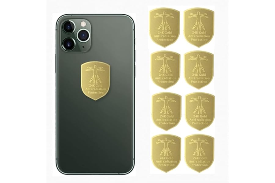 WETBEN 8PCS EMF Anti Radiation Protection Sticker Shields, 24K Gold Cell Phone Sticker Protection Blocker for laptops Tablets Blocks 5G Wi-Fi Bluetooth Protection Neutralizer (Gold-8pcs)