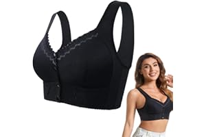 BAWUTZ Reggiseno per Anziani, Reggiseno in Pizzo Taglie Forti Anello in Acciaio, Reggiseno Traspirante con Chiusura Anteriore per Anziani, Reggiseno Acciaio per Donne Taglie Forti