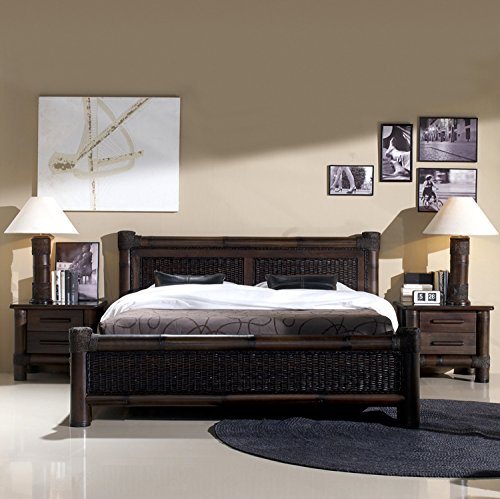 Rattanbett Kolonial Bett Liegefläche 180 x 200 | Koloniabett Doppelbett schwarz dunkel Holzbett Bettgestell Bambusbett mit Lattenroste