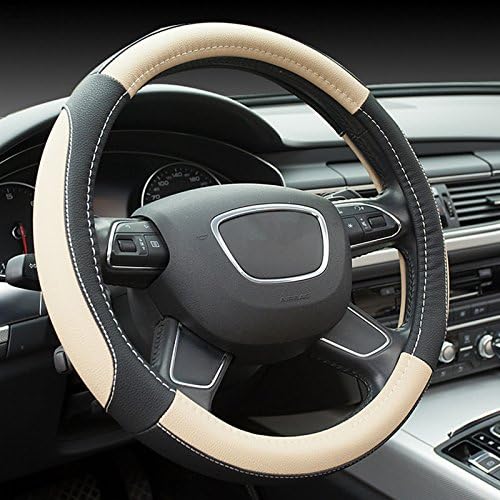 KooKen 15 Inch Universal Microfiber Leather Car Steering Wheel Cover (Creamy White)