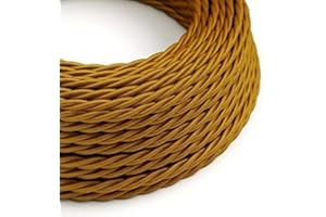 LEDSONE 5 Meter Vintage Gold Colour Flex Cord 2 Core Twisted Electric Cable Fabric Covered Wire Golden Italian Braided 0.75 mm Electrical Cable Flexible Wire for Lighting.