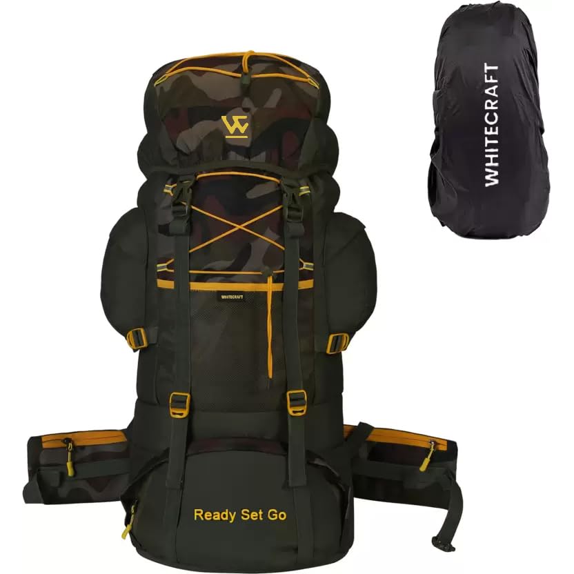 WHITECRAFT 75 Liter Waterproof Rucksack Backpack with Rain Cover for Outdoor/Sports/Camping/Hiking/Trekking Bag for Men and W