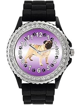 Timest - Mops Strass Damenuhr mit Silikonband Rund Analog Quarz CSG058