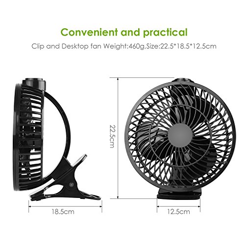 Amzdeal Mini Clip Tischventilator mit maximaler Windgeschwindigkeit 4 m/s, Durchmesser 9,6 cm, für den Schreibtisch, USB Ventilator, schwarz - 2