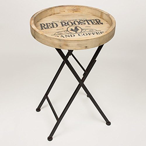 Rustic Round Natural Wood &amp; Metal Folding Kitchen Coffee Table Side Table