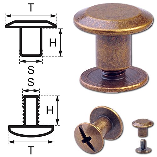 30 Schraubnieten Gürtelschrauben Buchschrauben Chicagoschrauben Nieten zum Schrauben 5MM messing-antik