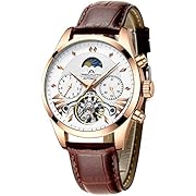 Mens Watches Men Mechanical Automatic Waterproof Designer Skeleton Gold Stainless Steel Wrist Watch Classic Luminous Date Calendar Moon Phase Analogue Watches for Man