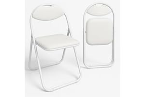 EPISENT Folding Chair – 2 PCS White Padded Faux Leather Foldable Chair with Heavy Duty Steel Frame –Comfortable, Lightweight, Space-Saving Fold Up Seat for Home, Office, Dining, Kitchen & Events