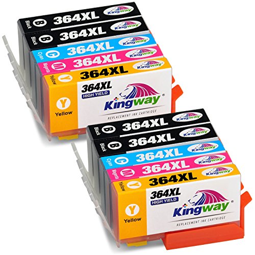 Kingway - Cartuchos de tinta de recambio 364 XL para HP 364 y 364XL negro  cian  magenta y amarillo  Compatibles con impresoras HP Photosmart 5510 5511 5512 5514 5515 5520 5522 5524 5525 6510 6520 6512 6515 7510 7520 7515 B8550 B8558 B110c B010a C5324 C5380 C5370 C5383 C5388 C6324 C6380 D5460 D7560 C310a C410a B209a B210a  HP Deskjet 3520 3070A  HP Officejet 4620 4622 series  color 4 Black 2 Cyan 2 Magenta 2 Yellow 10 unidades