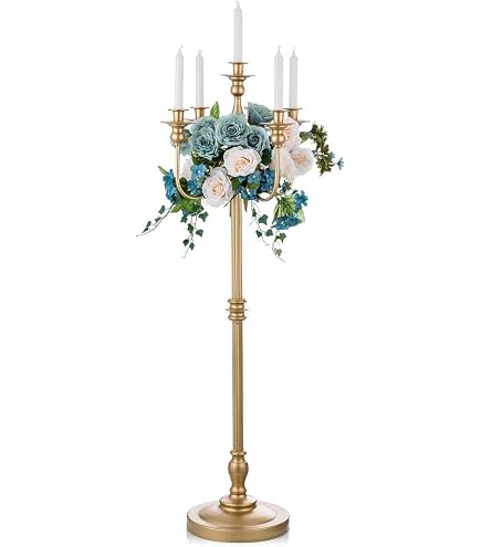 NUPTIO Kerzenständer 5-armig – 85 Cm Hoch, Gold, 2 Stück, Für Hochzeiten, Tischdeko, Vasen, Vintage-Look