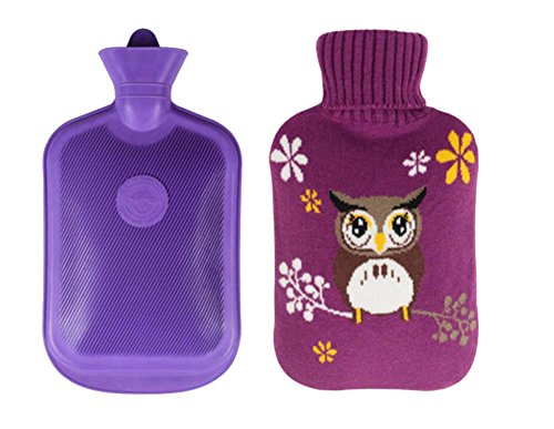 Soft Washable Rectangular Hot Water Bottle With Cover 2 L -Purple Owl