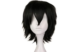 SKHAOVS Czarna Peruka Syntetyczna, Unisex Krótka dla Kobiet i Mężczyzn - Proste Włosy do Anime i Cosplay