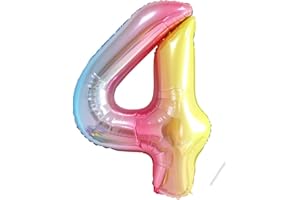 Numéro de ballon 4 e anniversaire|Ballon arc-en-ciel géant 40" - 101cm décoration d'anniversaire - Décoration de numéro de ballon d'anniversaire. Envolé avec de l'hélium