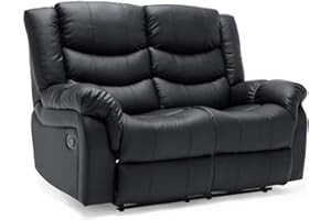 More4Homes SEATTLE HIGH BACK BONDED LEATHER RECLINER 3 + 2 + 1 SOFA ARMCHAIR SET SUITE (Black, 2 Seater)