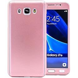 COOVY® Funda para Samsung Galaxy J7 SM-J710 / SM-J710FN / SM-J710F/DS (Model 2016) 360 Grados, Carcasa Ultrafina y Ligera, con Protector de Pantalla, protección de Cuerpo Completo | Color Oro Rosa