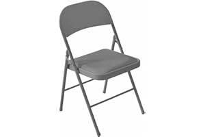 HOMION Folding, Desk Chair, Padded Light Weight, Space Saving, Silver Frame, Faux Leather Deep Thick Padded Seat (1, Grey)