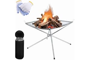 VONLUX Portable Fire Pit Folding Camping Fire Pit - 42cm Stainless Steel Foldable Outdoor Fire Pit with Carrying Bag and Gloves, Collapsible Bonfire Firepit Set for Garden Picnic Barbecue
