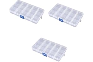 ARDISLE 3 Pack 15 Cell Clear Plastic Storage Organiser Compartment Craft Bead Box Case Nail Art Gem Bits Small Screws Seperator Split Shot Unit Box Watch Screws Divider Custom Changeable Section Sectioned