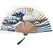 Produktbild Sunflowerany Seide Faltfächer, japanische Kanagawa Sea Waves Muster Bambus Handheld Fan, Unisex Cosplay Party Requisiten Home Office Wand DIY Dekoration