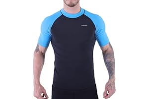 H.MILES Rash Vest da Uomo Rash Guard Manica Corta Snorkeling Nuoto Surf Top Muta da Sub Protezione UV T-Shirt da Spiaggia