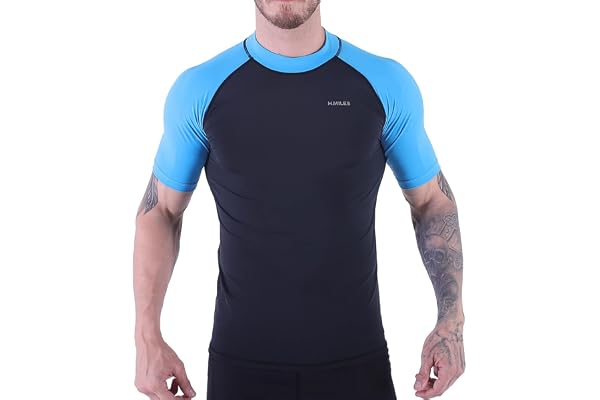 H.MILES Rash Guard Homme Manches Courtes Protection Solaire UV (UPF) 50+ Anti-UV Haut Surf Plage Natation Plongée T-Shirt Neoprene