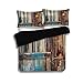 Produktbild Schwarzer Bettbezug-Set, Rustikal, Alter Schuppentür-Hintergrund mit Farbdetails Country Living Exterior Pastoral Mansion-Bild, Braun, Dekorativ 3-teiliges Bettwäscheset von 2 Kissenbezügen, TWIN-Größ