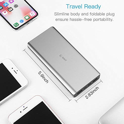 Chargeur Portable  22000mAh  Charge Rapide 3 0   Port USB Type C 3 0 A  EMNT Power Bank avec 4 Ports USB pour Grande Capacit   Batterie Externe Iphone 7 8   X  Ipad  Samsung Galaxy J3   S7   S8  Huawei P10 et autres P  riph  riques USB- Gris Argent  