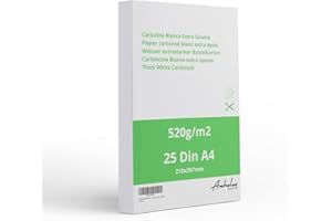 ANHELUS PAPER & DECO 25 Cartoncini bianchi DIN A4 da 520 g/m², 0,6mm spessore - Cartoncino rigido extra spesso 21 x 29,7 cm - Confezione da 25 fogli - Cartoncino satinato per ritagliare, dipingere e disegnare