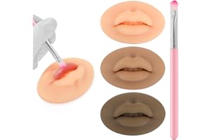 LIONVISON 3D Labbra Tatuaggi Finti, 3PCS Silicone Pratica Labbra Tatuaggio Pelle con Pennello Labbra, Finta Pelle Labbra Trucco Permanente Formazione Pratica Stampo Pelle per Tatuatori Principianti