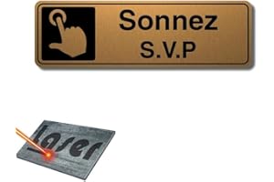 MYGOODPRICE Plaque gravée autocollante 13x4cm Sonnez SVP fond Or brossé