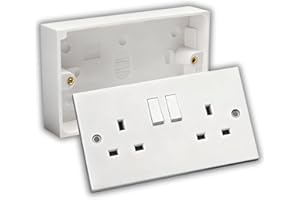 NANDEYIBI Double Wall Socket & Back Box Pattress. Twin 2 Gang Switched Plug Electrical