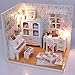 Produktbild Yiuswoy Schoene Handgefertigte Miniatur-Puppenhaus,Holz Dollhouse Kit,Mini Diy Haus Mit LED + Moebel+Abdeckung Fuer Kleinkinder - Schlafzimmer