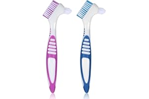 BRDTKUGV 2 Pcs Denture Brush Set, Portable Retainer Cleaning Toothbrush with Double Bristle Head, Ideal for Cleaning False Teeth, Mouth Guards, and Retainers, Easy Oral Appliance Care for Daily Use