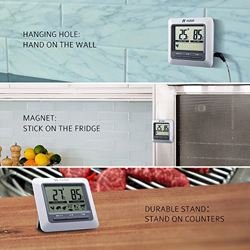 Habor Grillthermometer Bratenthermometer Ofenthermometer Barbecue Grill Thermometer digital Thermometer mit großen LCD Display, lange 304 Edelstahl Messfühler , 1m Kable und Count Down Timer, ideal für Garten Grillen, Backen, Ofen usw - 8