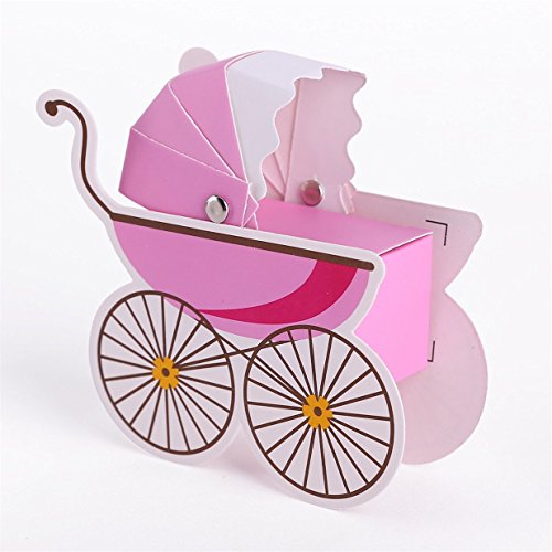 Lalang 25 x Baby Baby Wagen Hochzeit Gastgeschenk Süßigkeitkasten Geschenkbox Geschenkverpackung Bonboniere Geschenkkarton Hochzeit Dekoration Tischdeko (rosa) - 3