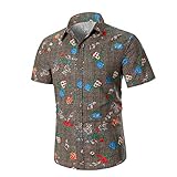 Yvelands Herren T-Shirts Hemd Druckstreifen Farbverlauf Lässige Mode Revers Kurzarm(Khaki,M)