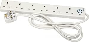 Draper 26536 6 Way Surge Protected Extension Lead, 2m, 13A