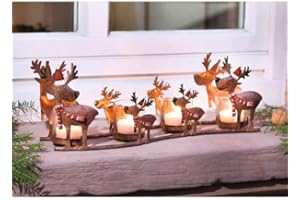 DOKADO Adventsgesteck, Adventskranz, Teelichthalter Weihnachtsmotiv aus Holz, Glas Grün/Braun/Rot Adventskranz Deko Adventsdeko Gesteck Große Auswahl, Adventsgesteck:Adventsgesteck Rentier