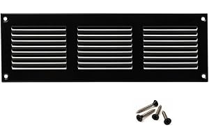300x100mm Ventilationsgaller i Svart Stål med Myggskydd - Metallgaller för Ventilation