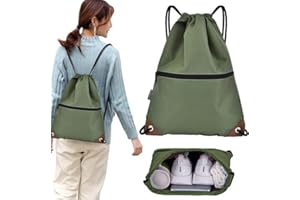 CINY Sacs à Cordon, Sac à Dos Pour Gym Avec Cordon De Serrage Pour Hommes Et Femmes Avec Fermeture à Glissière, Sac à Cordon Imperméable Pour La Plage, La Natation, La Randonnée