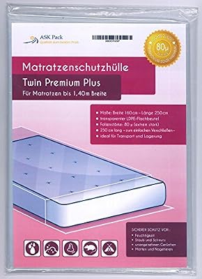 ASK Pack Matelas Coque Twin Premium Plus Extra puissant 80µ Extra Long 250 cm Protection contre l'humidité pour 1,40 m de largeur Matelas
